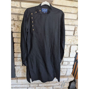 Men's Grammer Black Tan Button Long Sleeve Kurta Shirt L